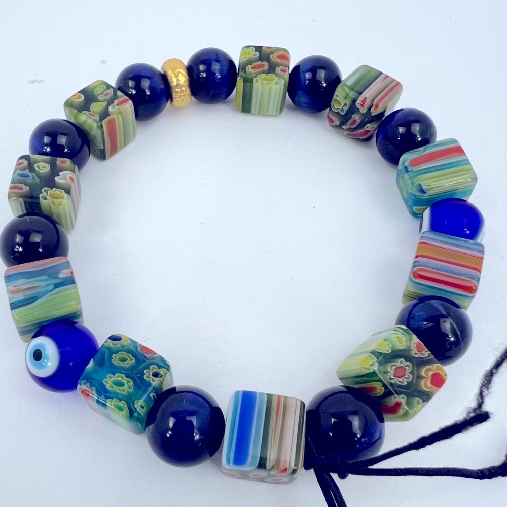 JEAN CLAUDE DEL ARTE MULTICOLOR GLASS 925 STERLING SILVER W/GOLD BRACELET - Picture 5 of 6